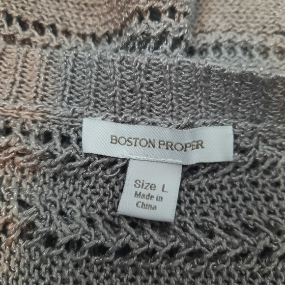 Boston Proper Bat Wing Sleeve Open Knit Shimmer Gray Size Large Women's M46 - Picture 6 of 7